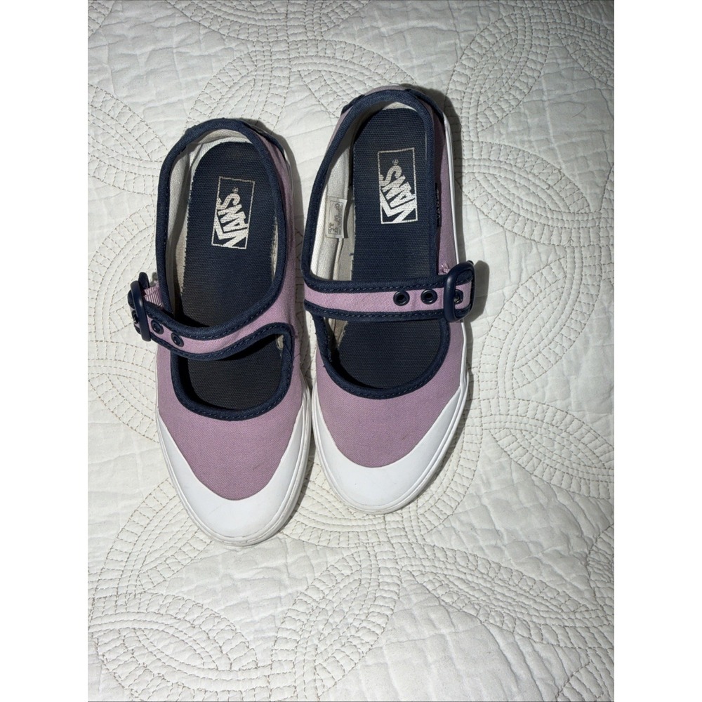 Vans Mary Jane Kids Size 2.5 Lavender Purple Navy Blue Canvas‎ Buckle Shoes - Picture 3 of 10